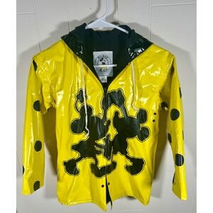 Vintage Mickey & Co Disney Raincoat Yellow PVC Hooded Jacket Polka Dot Kids 6X